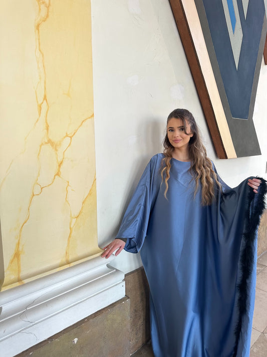 Abaya à Plumes Bleu Bleuet