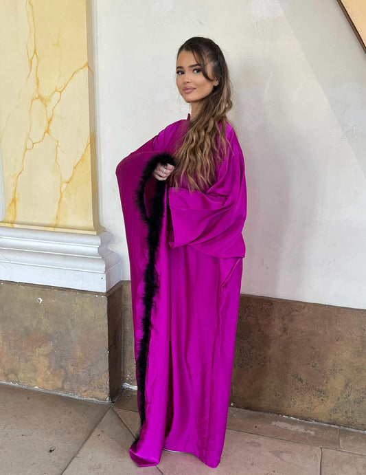 Abaya à Plumes Fushia